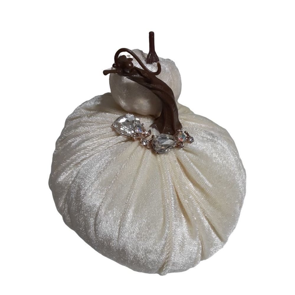 Ivory velvet cloth stuffed Pumpkin Decoration for Autumn/ Fall 7×6in.